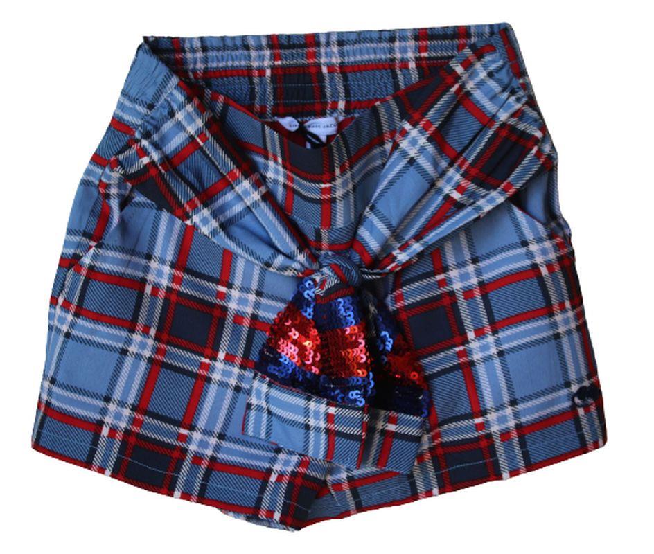 image of LITTLE MARC JACOBS GIRLS BLUE CHECK SHORTS WITH SEQUIN TIE UP 6 YEARS