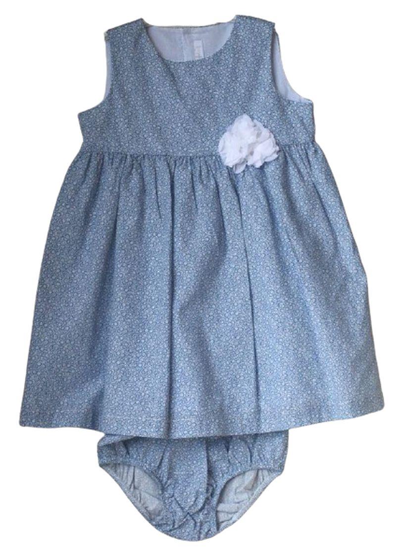 image of IL GUFO BABY GIRLS BLUE FLORAL DRESS 2 YEARS