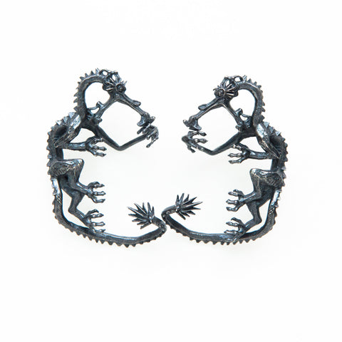 dragon earrings, blackened silver, post backs