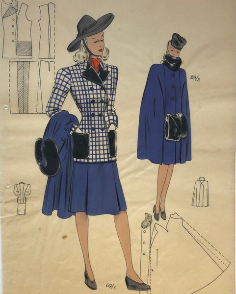1940s Women's Fashion Vintage Fashion Print Pochoir Winter Dress – D & E  Lake Ltd