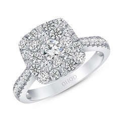 diamond cluster engagement ring - 14K White Gold Cushion Shape Halo Cluster Engagement Ring