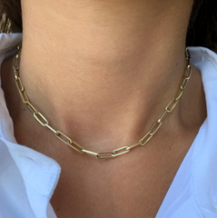 14K Gold Paper Clip Necklace Medium 