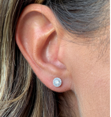 14K Gold Diamond Halo Stud - women's earrings, women's jewelry gift