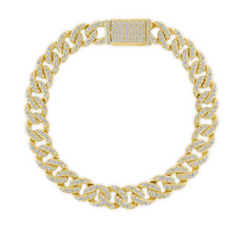 14K Gold Medium Diamond Cuban Men's Bracelet