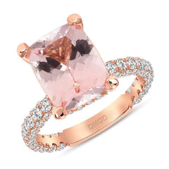 morganite engagement ring - 14K Natural Morganite and Diamond Double Under Halo with Diamond 3D Band Engagement Ring