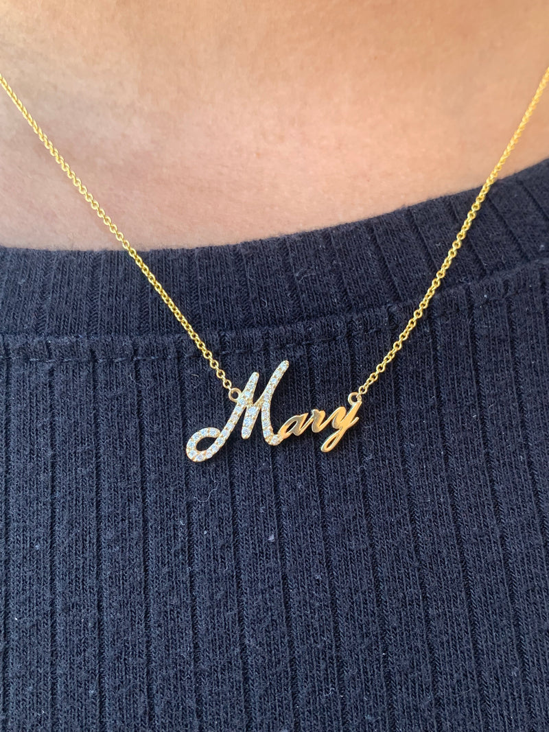 14K Gold Custom Diamond Cursive Name Necklace – David's House of