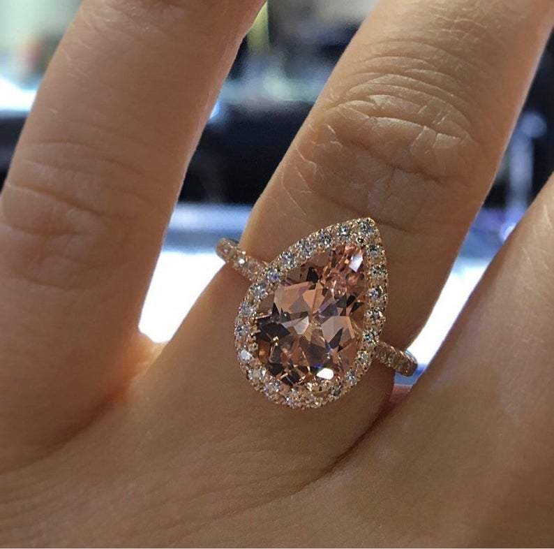 14K Halo Morganite Engagement Ring White Gold / 7