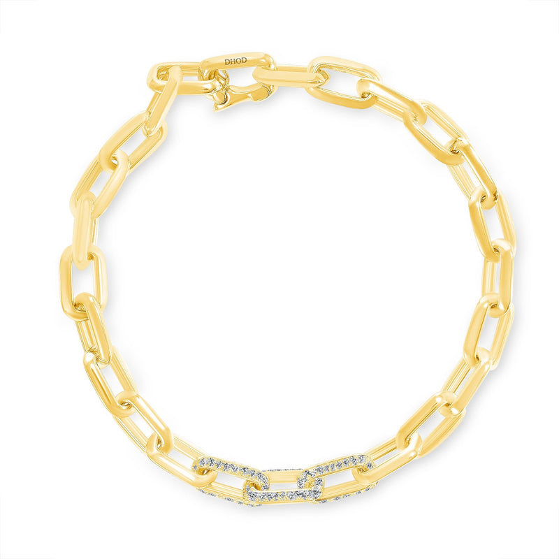 14K Yellow Gold Chunky Paper Clip Bracelet with Diamond Lock Bracelet