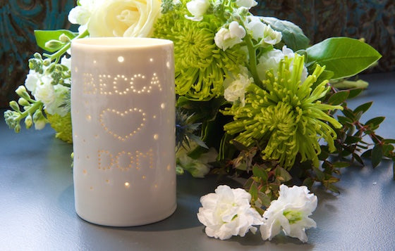 Personalised maxi Becca and Dom maxi tealight