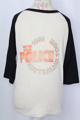 Women's or men's vintage 1981 3/4 arm length black and white baseball tee with graphic of The Police from their 1981 Australian Tour.