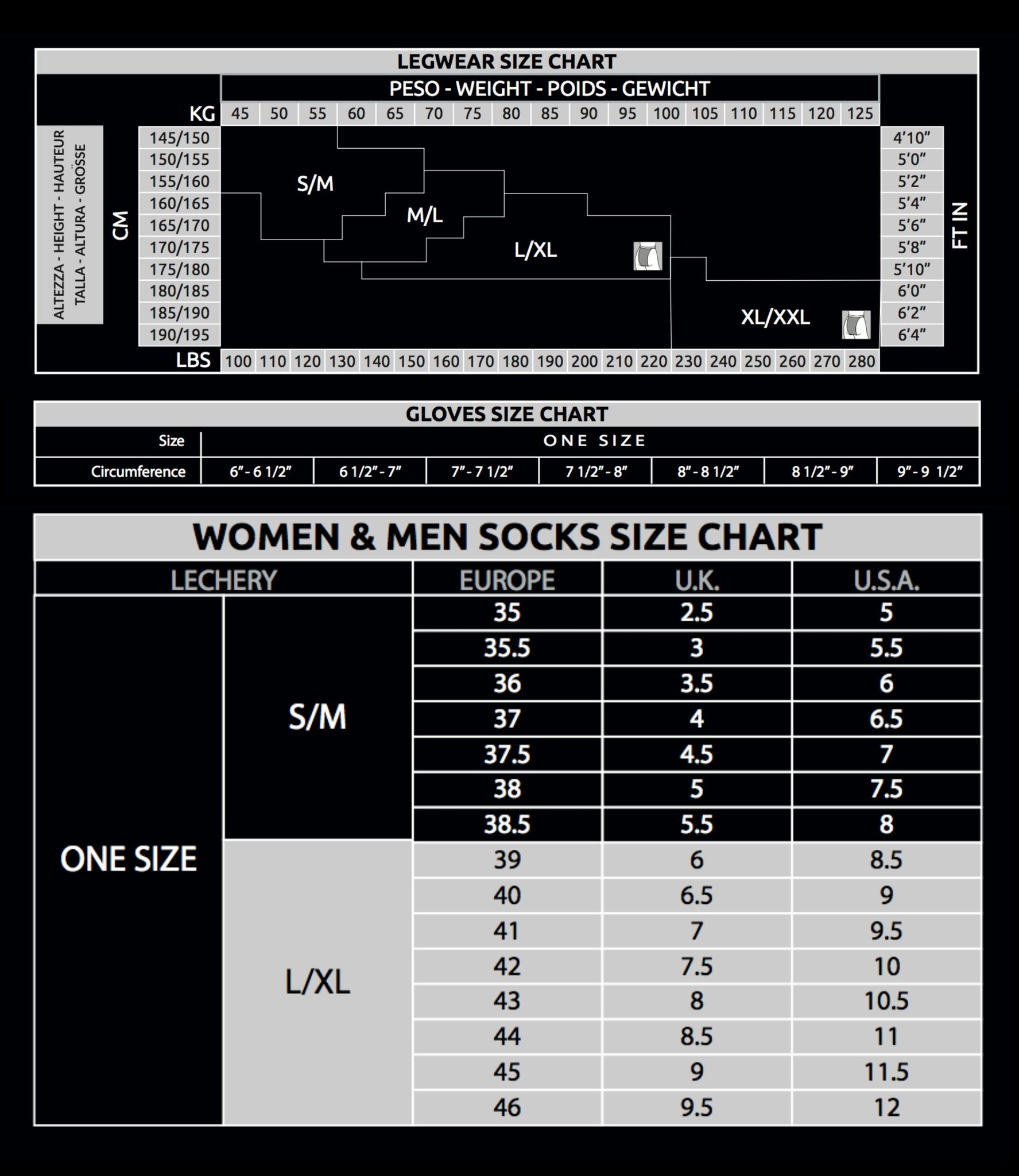 LECHERY SIZE CHART