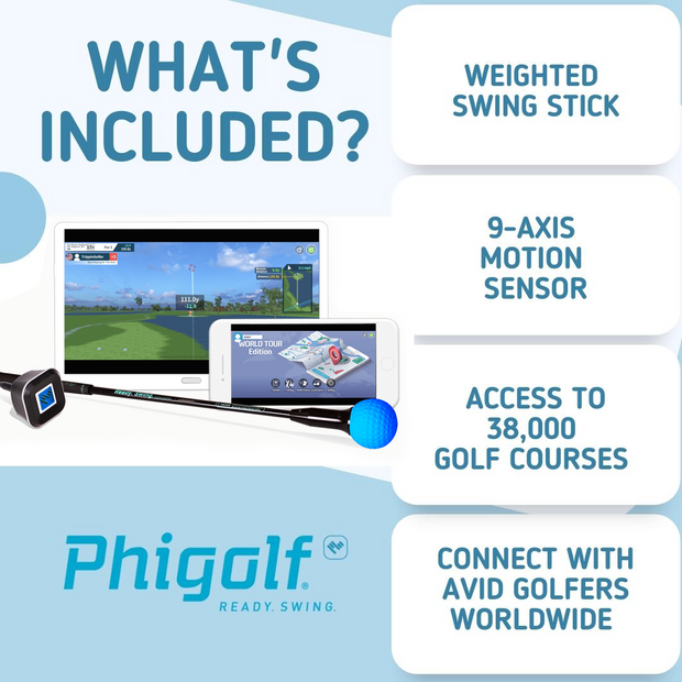  PHIGOLF Home Golf Simulator with Weighted Swing Stick, Indoor  & Outdoor Use, Swing Trainer with Motion Sensor & 3D Swing Analysis,  Supports Android and iOS Devices, Compatible with WGT 