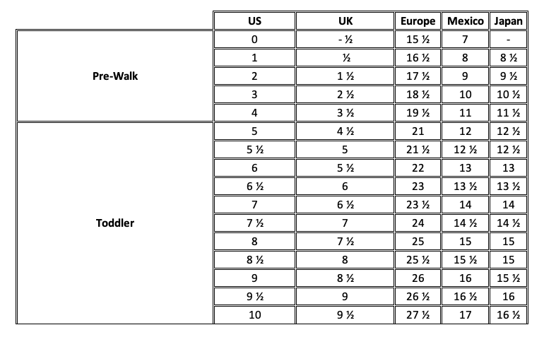 payless size chart