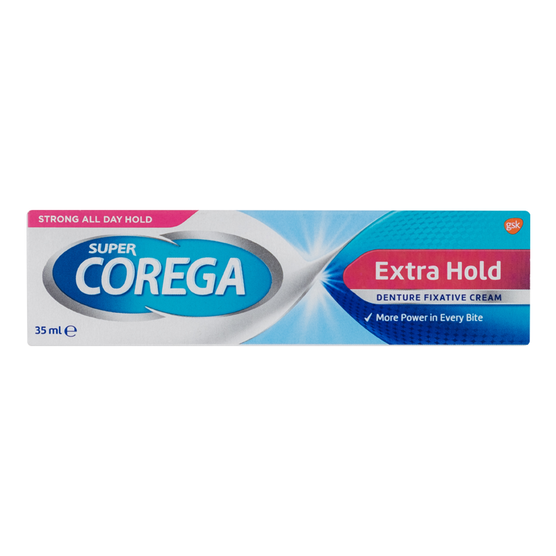 Buy Try super corega flavour free adhesive/fixative. It holds your dentures  in 3d: forwards and backwards, up and down, and side to side so you can be  worry free all day long.