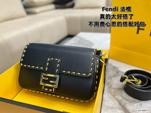 FF140 Fendi x Versace Leather Baguette Bag / 8.7x5.1x1.6inch