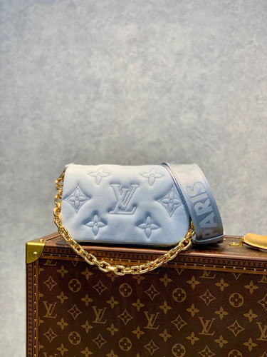 Louis Vuitton Bleu Glacier Bubblegram Wallet On Strap