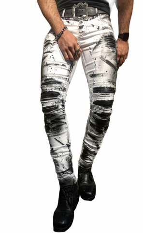 White jeans with black spray paint