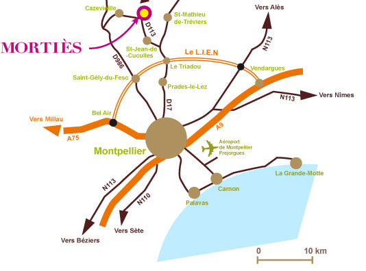 Carte accès Mortiès Pic saint loup