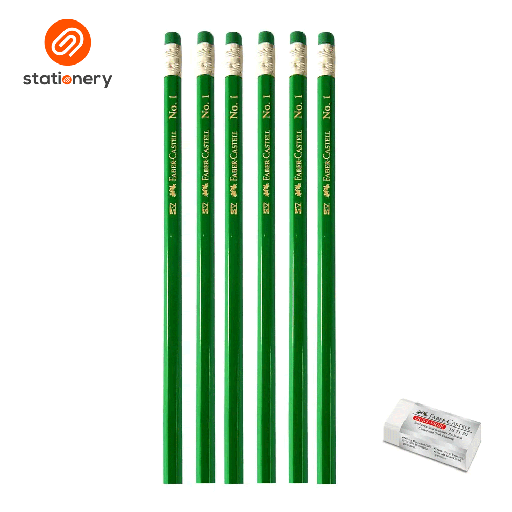 FABER CASTELL PENCIL WITH ERASER GREEN NO.1 3S