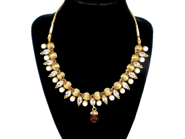 antique necklace set in red and white stones – Maia Collections