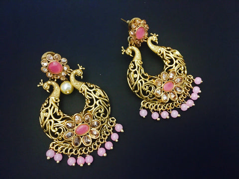 peacock style chandbali brass earrings – Maia Collections