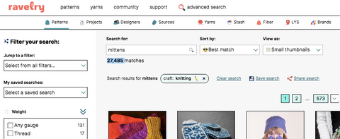 Our first set of search results for mittens!
