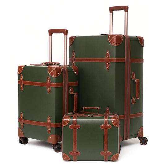 NZBZ Vintage Style Luggage Set 14 20 28 inch 3 Piece Luxury Retro Trunk W Lock