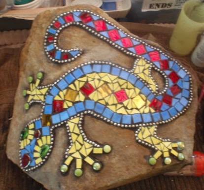 mosaic gecko on rock