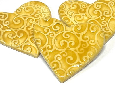 Yellow Swirl Porcelain Heart - 5 cm