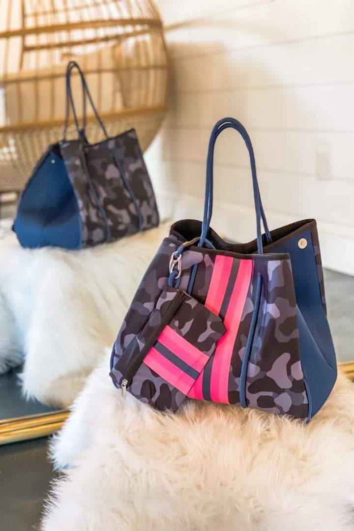 Camo with Red/Black Stripe Neoprene Tote