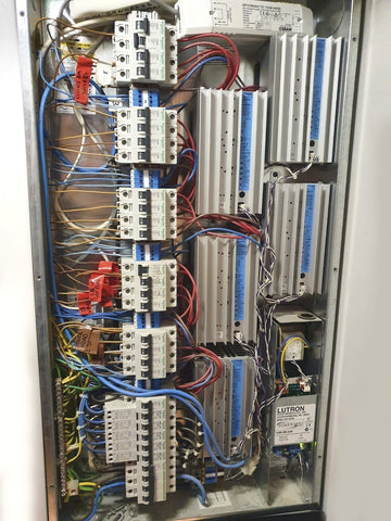 Typical Homeworks Interactive/Illumination lighting control panel (with cover removed)