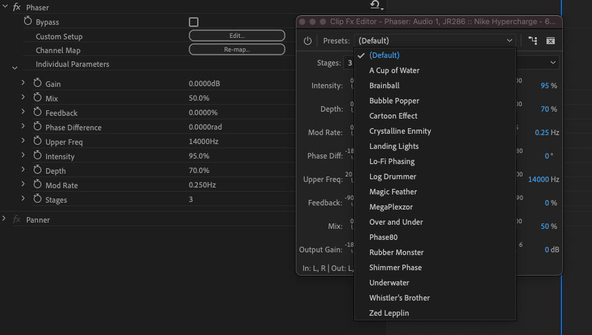 phaser audio effect premiere pro