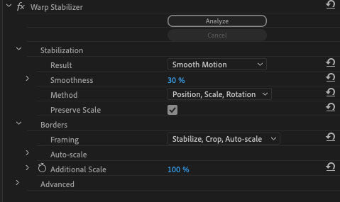 warp stabilizer effect premiere pro