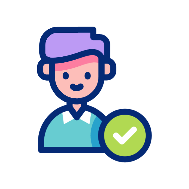 Animated person seeing a check mark showing the process is a success