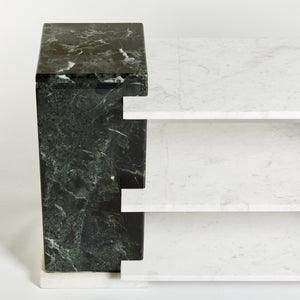 Green and white marble shelved console