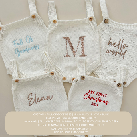 personalised baby newborn announcement romper, name quote, hello world emrboidery