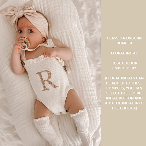 personalized baby girl floral embroidery initial romper baby newborn announcement