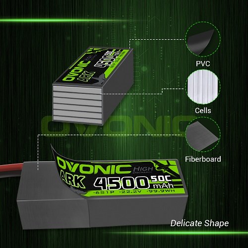 OVONIC ARK 50C 22.2V 6S 4500mAh LiPo with T Plug for airplane EDF Jet(2 pcs)