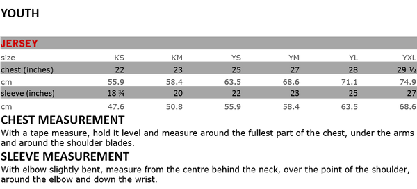 fox youth jersey size chart