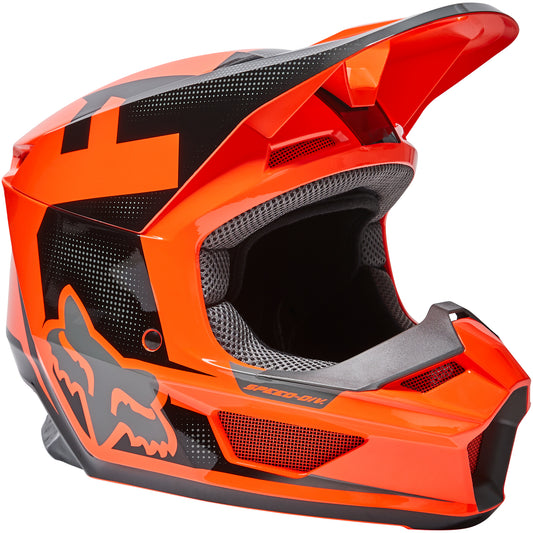 Casco Motocross Fox Niño Yth V1 Skew Flo Yellow-allmotors