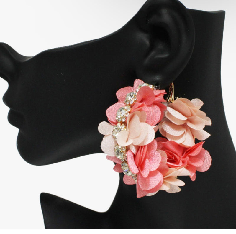 Flower Hoop Earrings (Coral)
