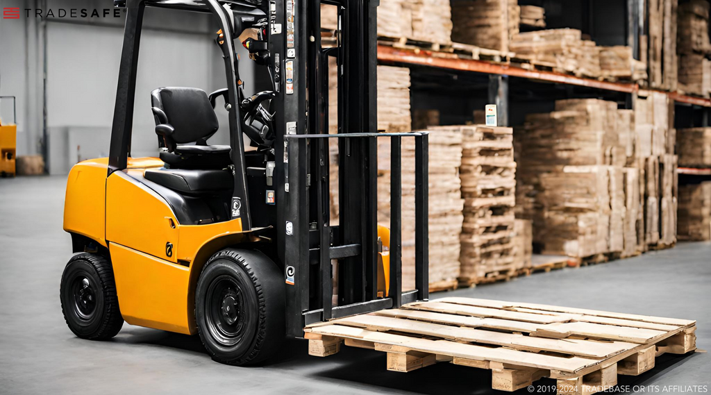 forklift carrying wood pallets