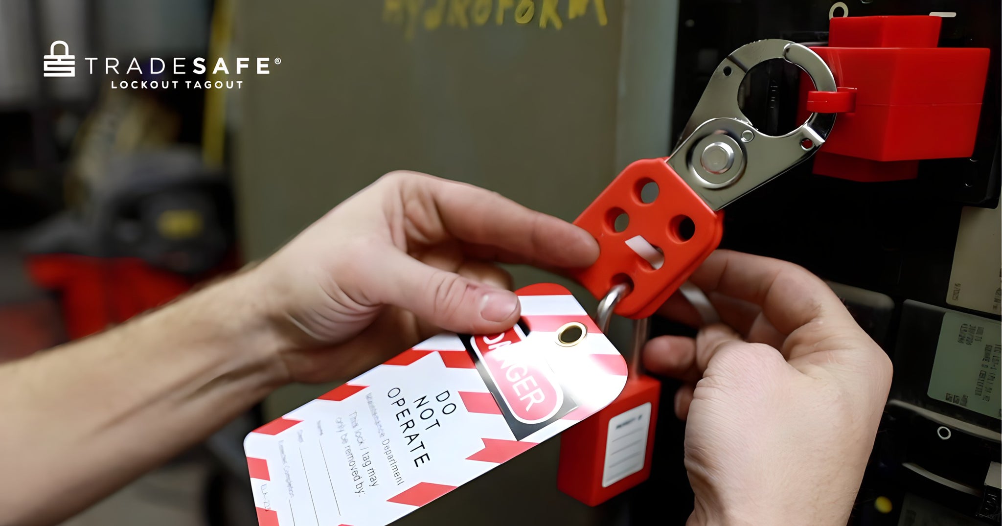 tradesafe attaching loto tag on hasp