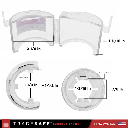 TRADESAFE Emergency Stop Button Cover Lockout - Box Type Transparent Push Button Switch Cover, 2-7/8-Inch x 2-7/8-Inch Hole Dimensions - Large Push