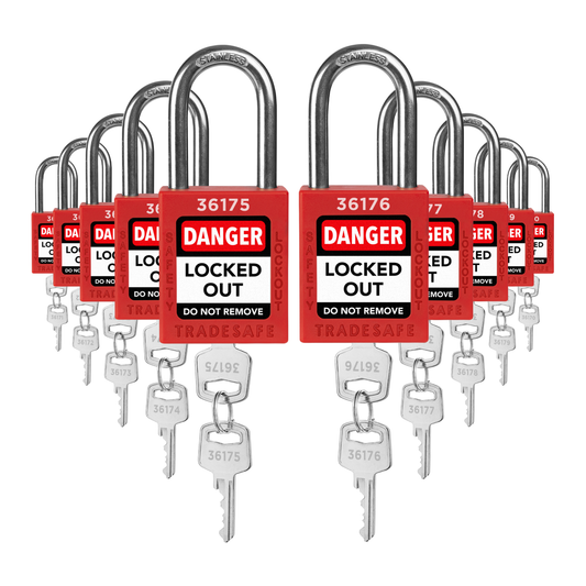 Red Keyed Different Cable Lockout Locks - 2 Keys, 10 Pack