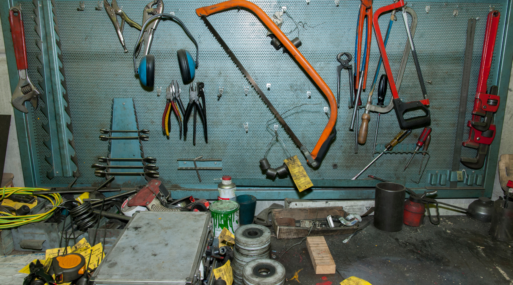 work bench with tools