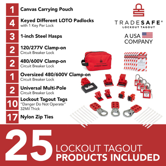 TRADESAFE Lockout Tagout Steel Cable Locks with Keys - 10 Red Keyed Alike  Unlimited Grouping Electrical Lockout Padlock Set, 2 Keys Per Lock, Premium