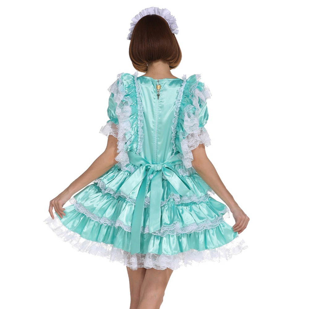 Lockable Frilly Satin Maid Dress Sissy Lux 8405