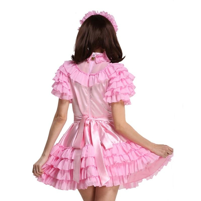Pink Frilly Satin Maid Dress Sissy Lux 8834
