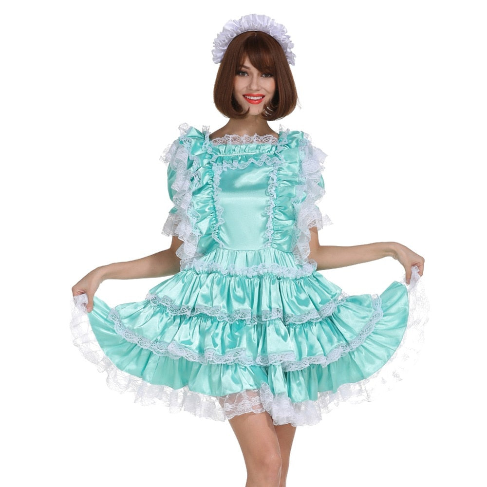 Lockable Frilly Satin Maid Dress Sissy Lux 8918